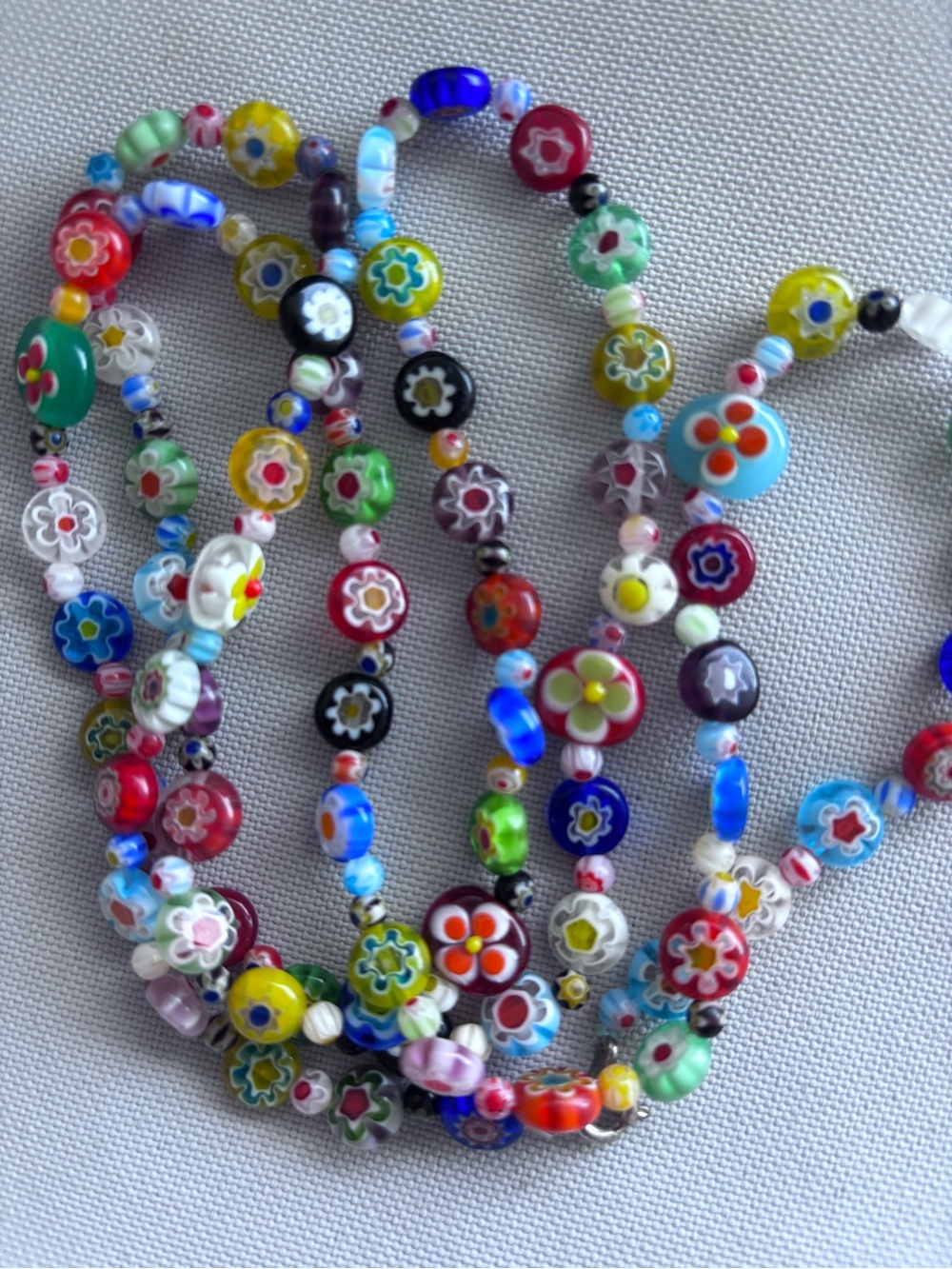 Millefiori artisan colorful floral long beaded dopamine necklace - Picture 2 of 10